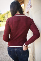 Pull fin bordeaux avec col à revers