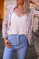 Blazer écru motif fleuri la boutique de lydie