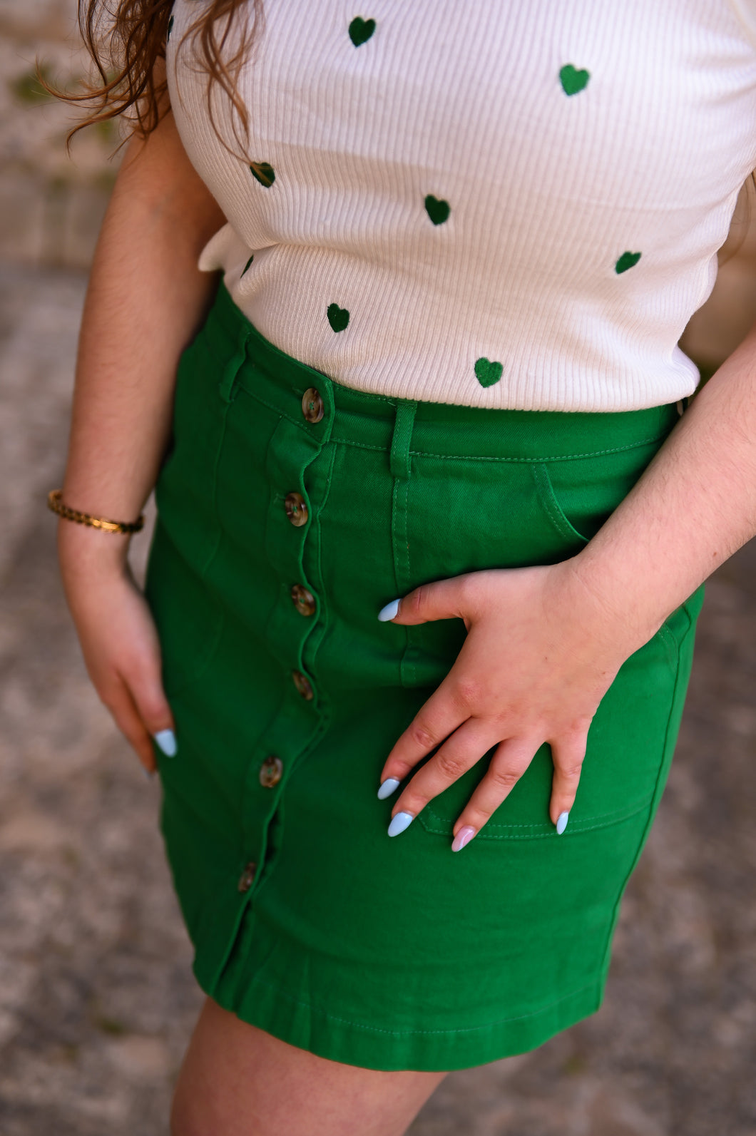 Jupe boutonnée verte la boutique de lydie