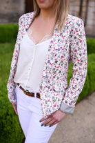 Blazer écru motif fleuri 