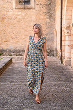 Charger l&#39;image dans la galerie, Robe longue motif bleu et orange la boutique de lydie
