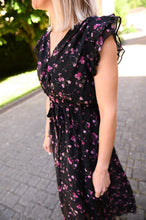 Charger l&#39;image dans la galerie, Robe longue noire fleurie rose 
