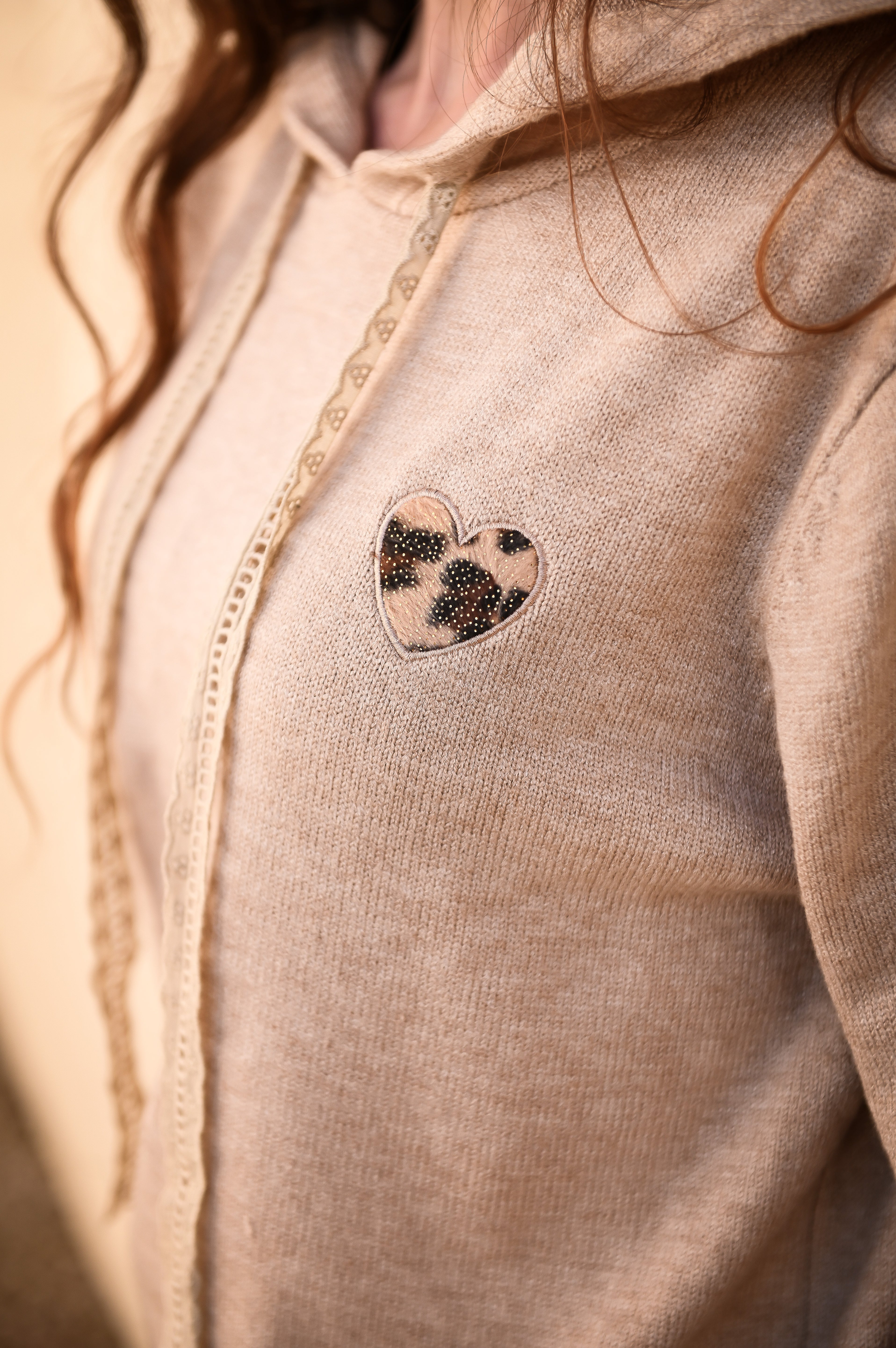 sweat pull taupe coeur leopard 