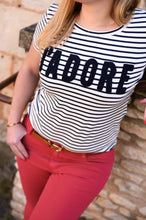 Charger l&#39;image dans la galerie, T-shirt marine rayé, brodé J&#39;adore 
