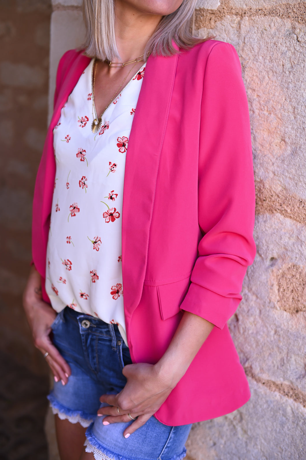 Blouse écru fleur rouge la boutique de lydie