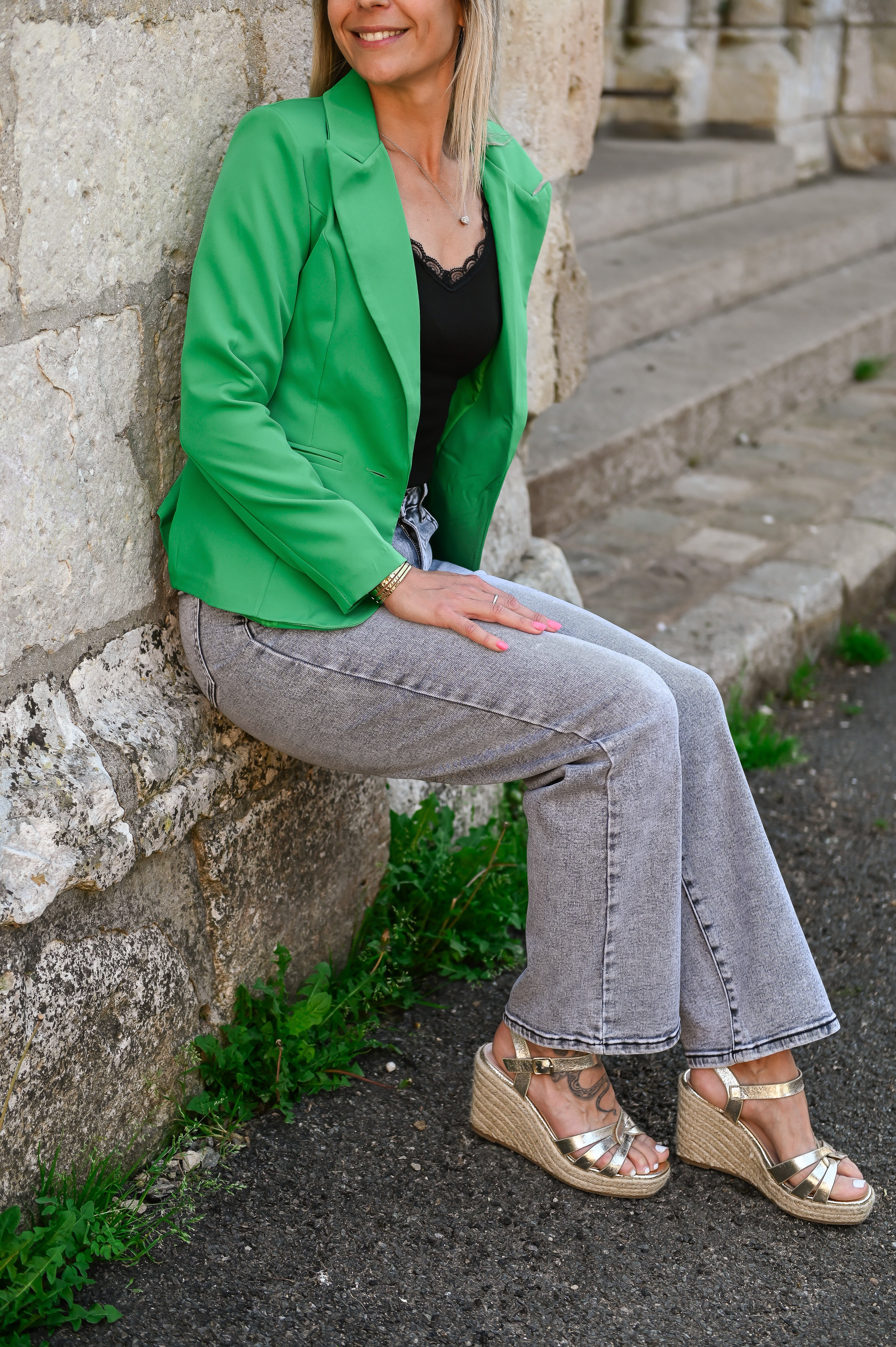 Blazer unis vert avec coeur doré