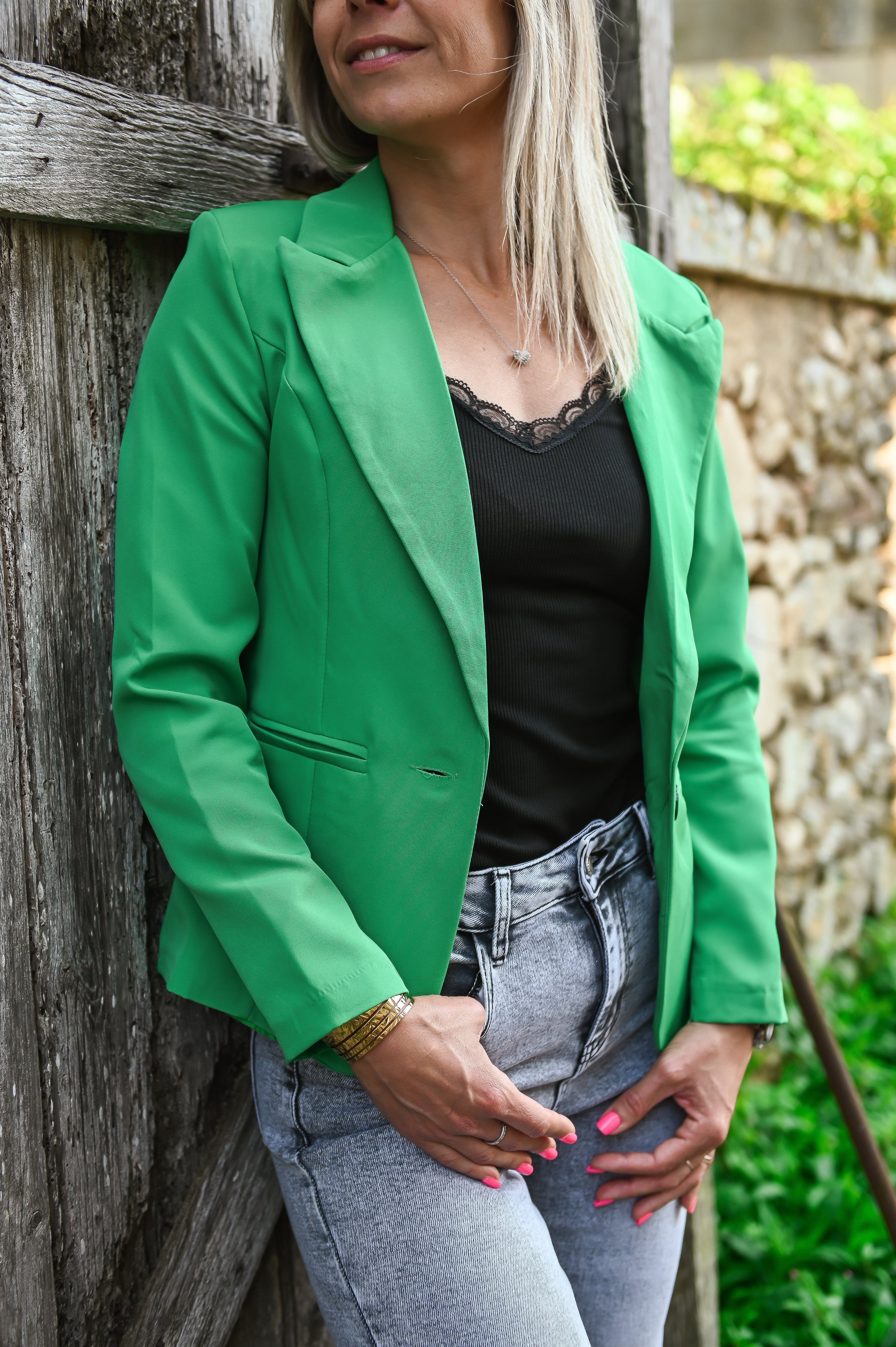 Blazer unis vert avec coeur doré