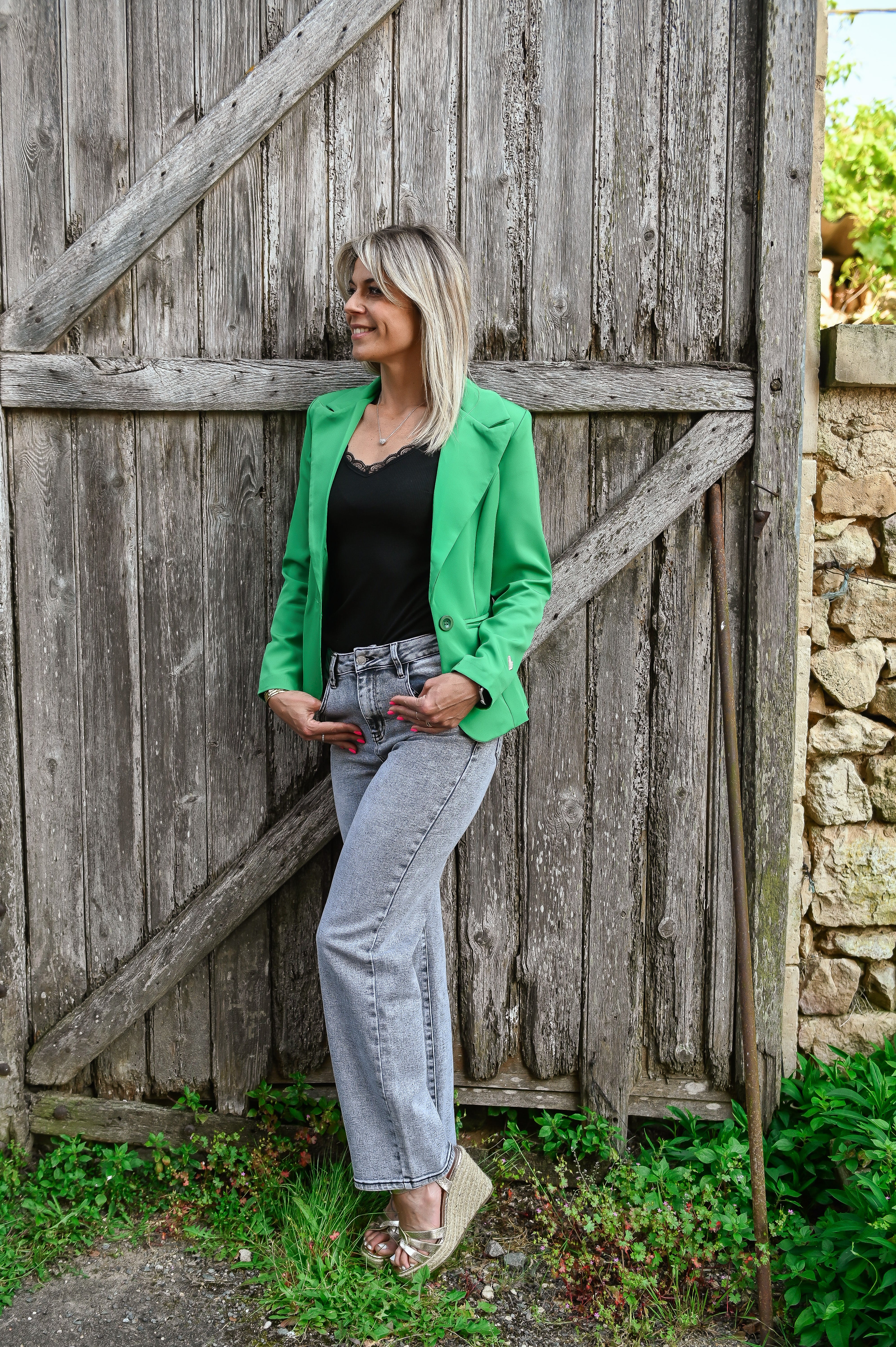 Blazer unis vert avec coeur doré