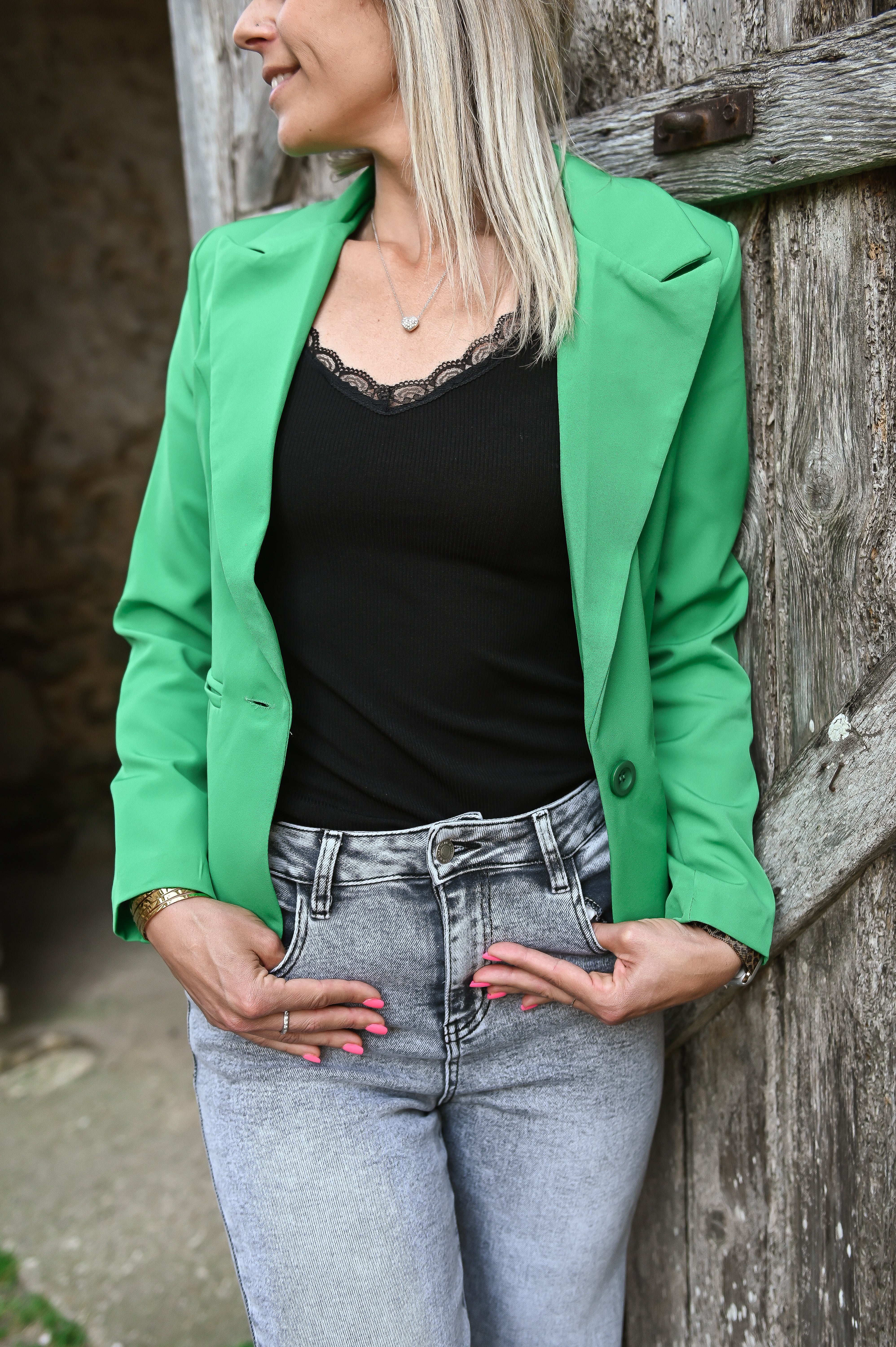 Blazer unis vert avec coeur doré