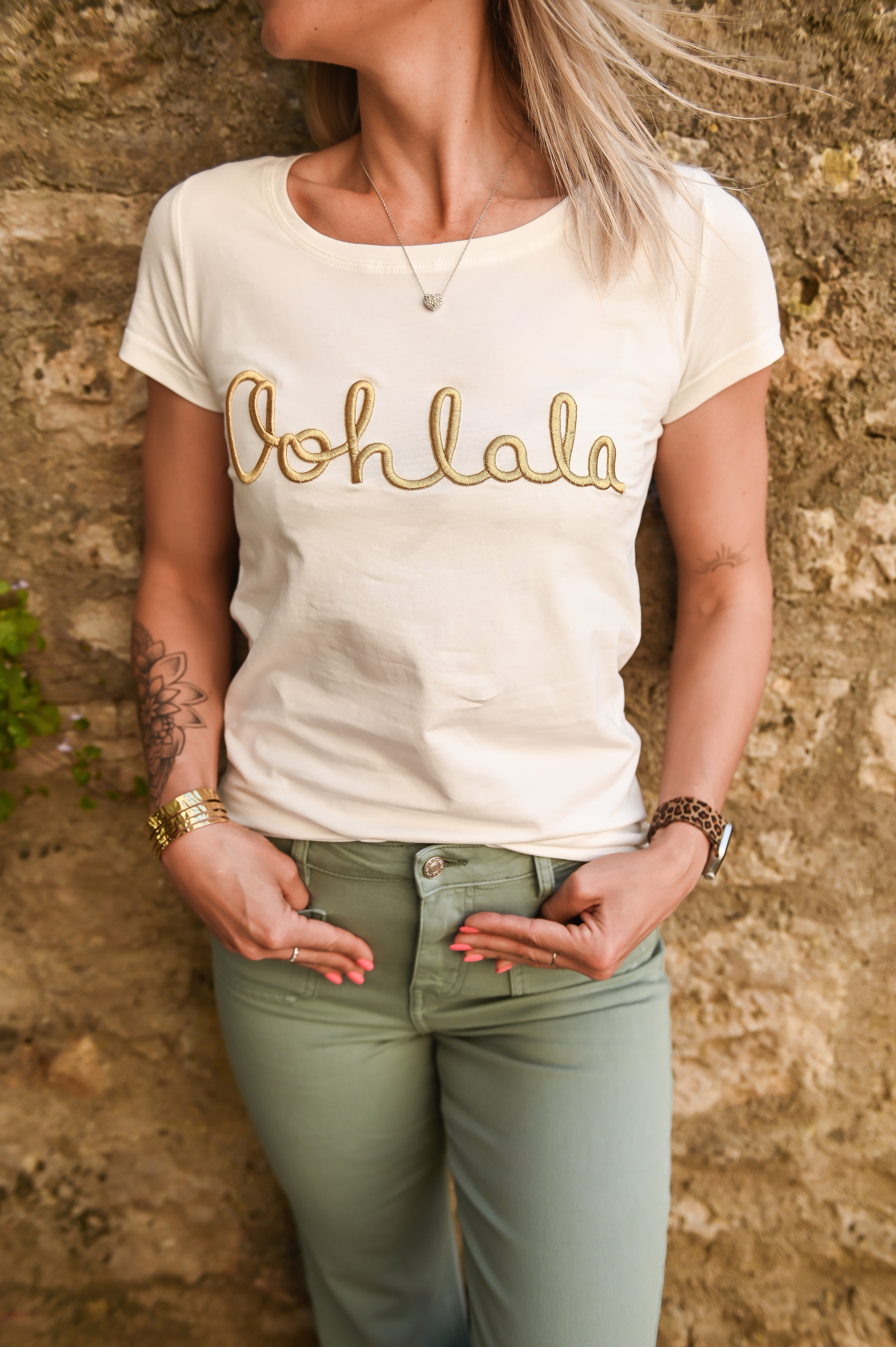 T-shirt Oohlala Blanc brodé doré