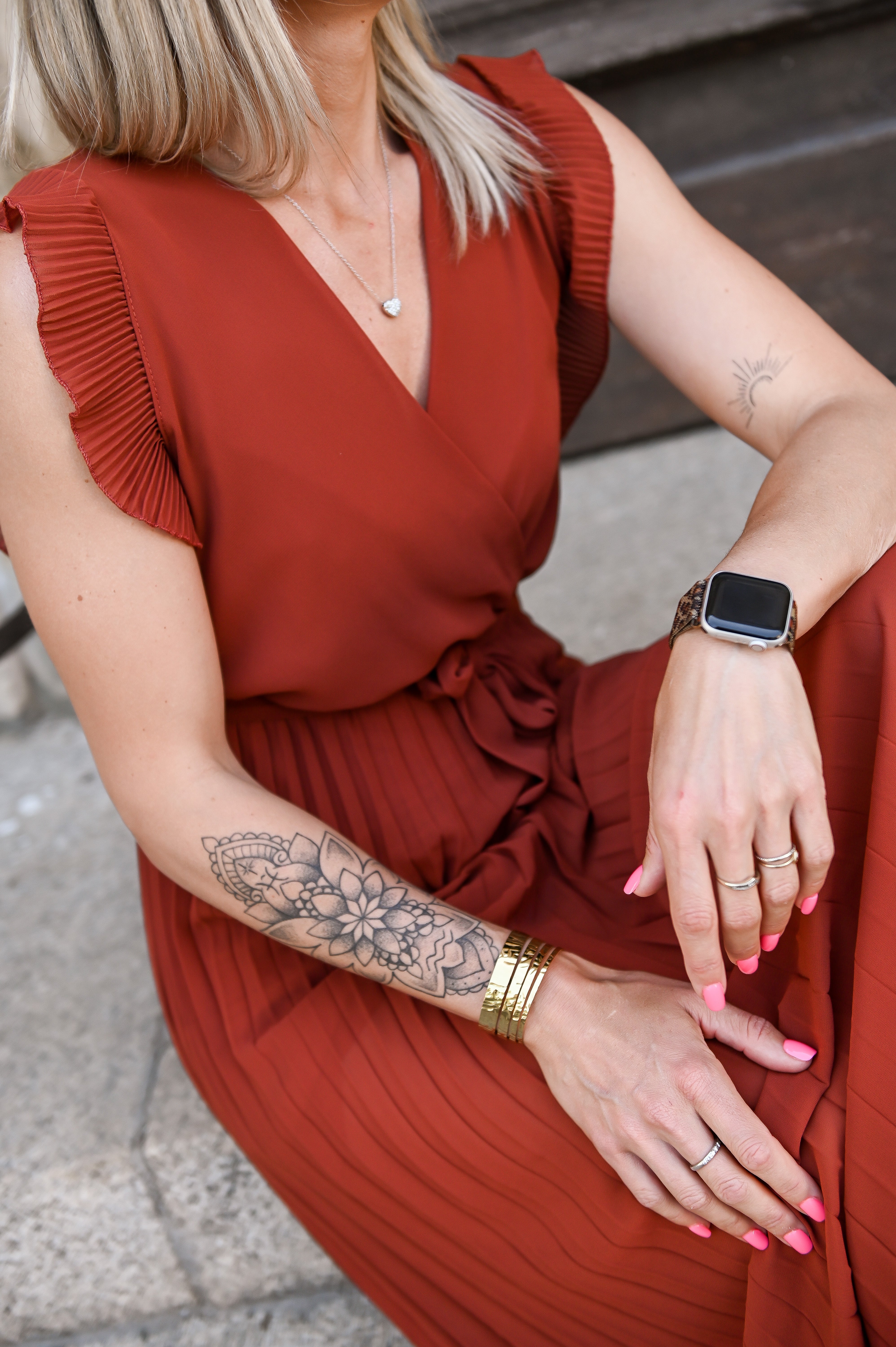 Robe longue plissée Terracotta 