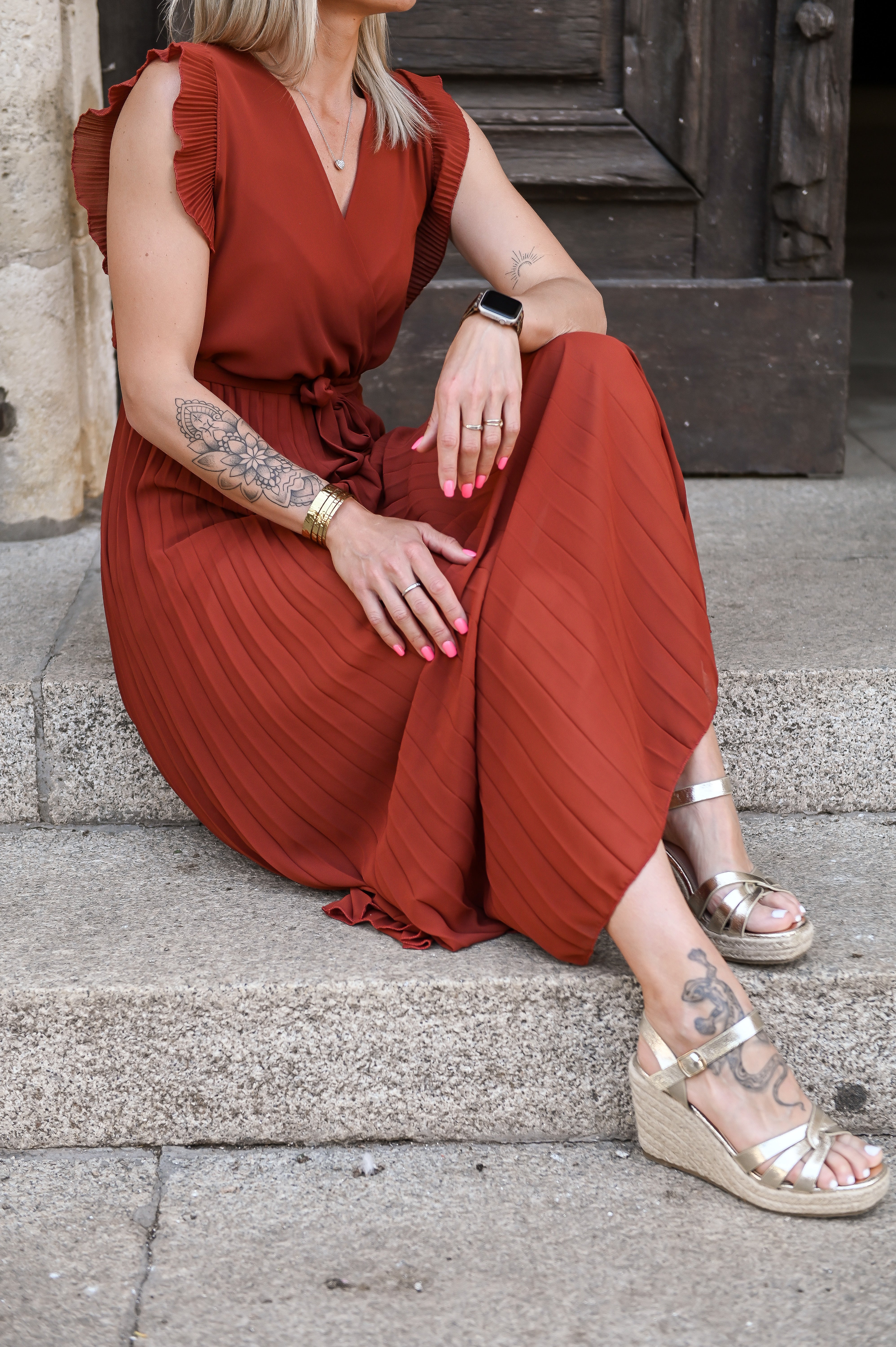 Robe longue plissée Terracotta 