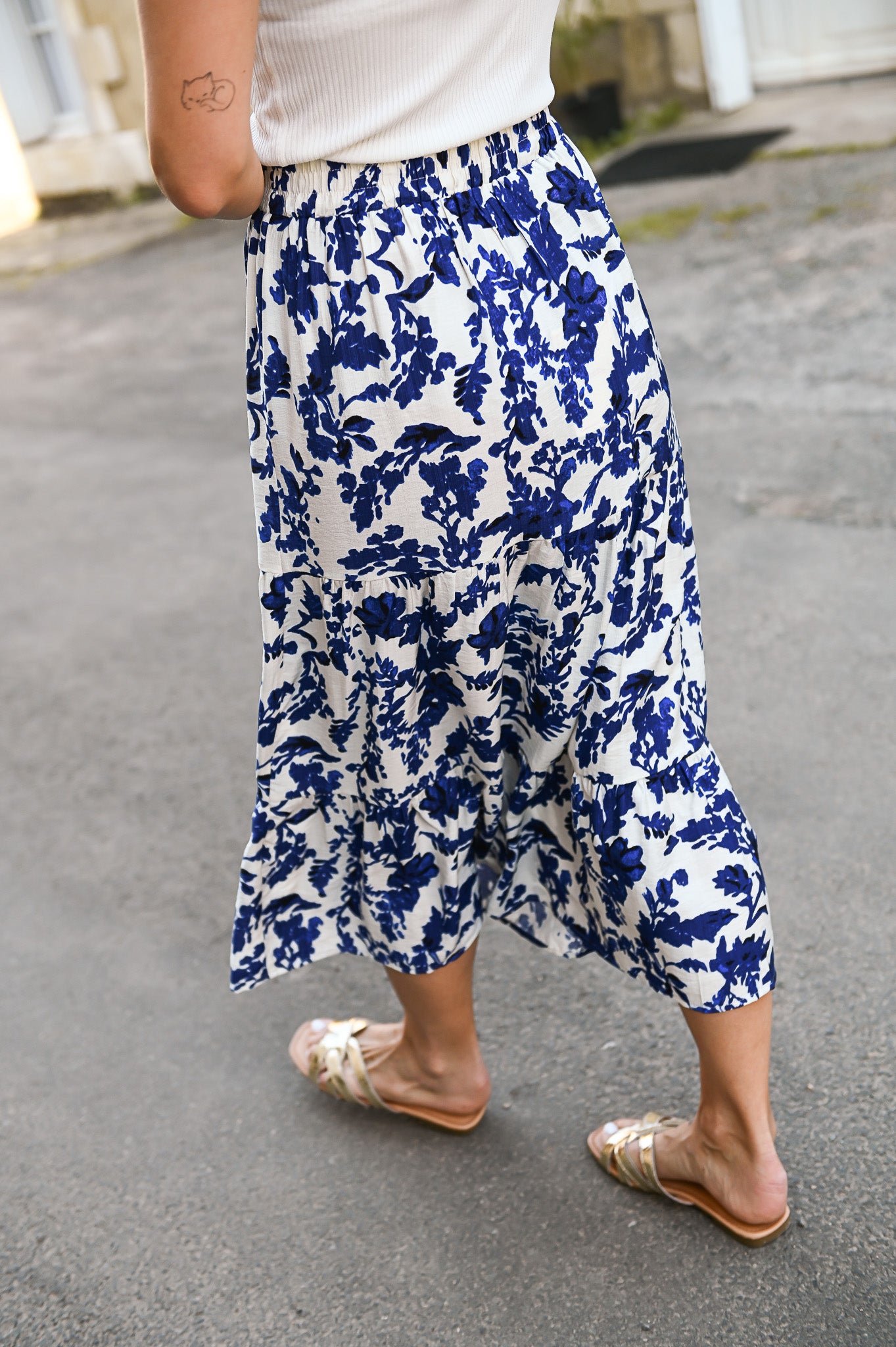 Jupe longue écru imprimée bleu la boutique de lydie 