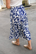 Jupe longue écru imprimée bleu la boutique de lydie 