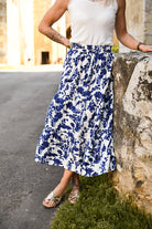 Jupe longue écru imprimée bleu la boutique de lydie 