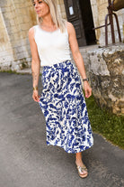 Jupe longue écru imprimée bleu la boutique de lydie 