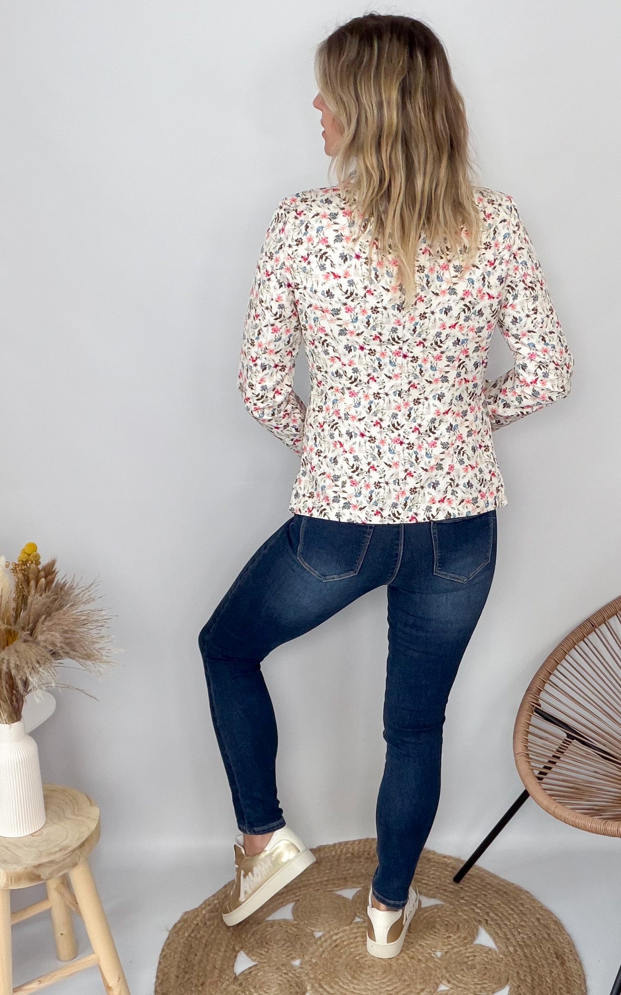 Blazer écru motif fleuri la boutique de lydie