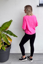 Pull fuchsia, col V, manches 3/4, matière douce