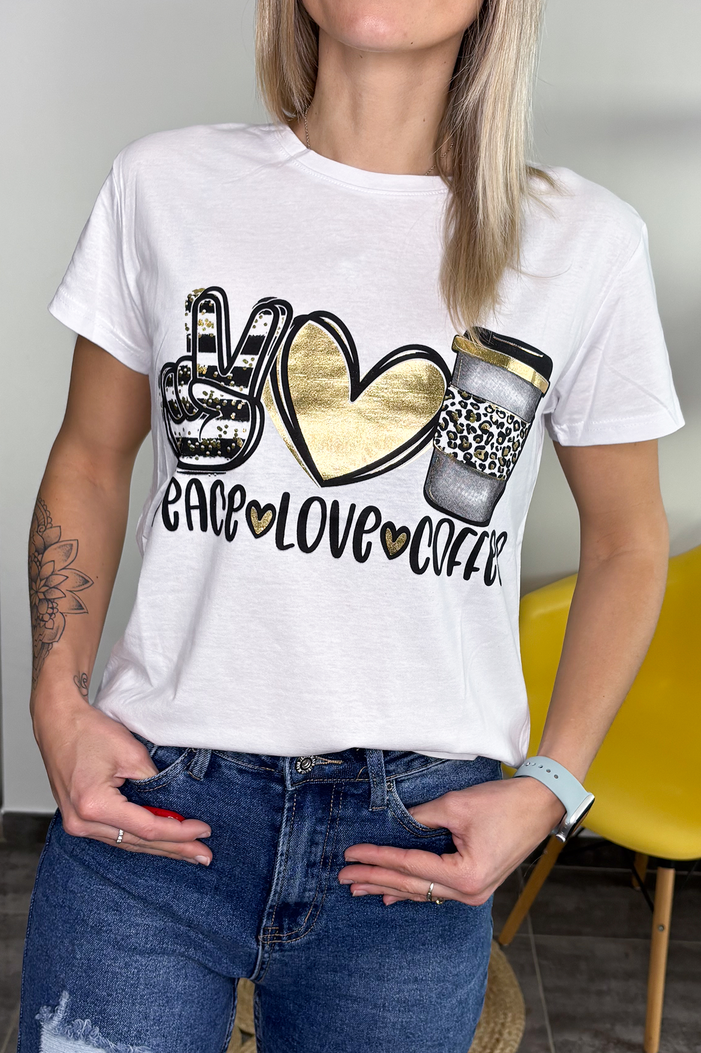 t-shirt femme peace love cofee