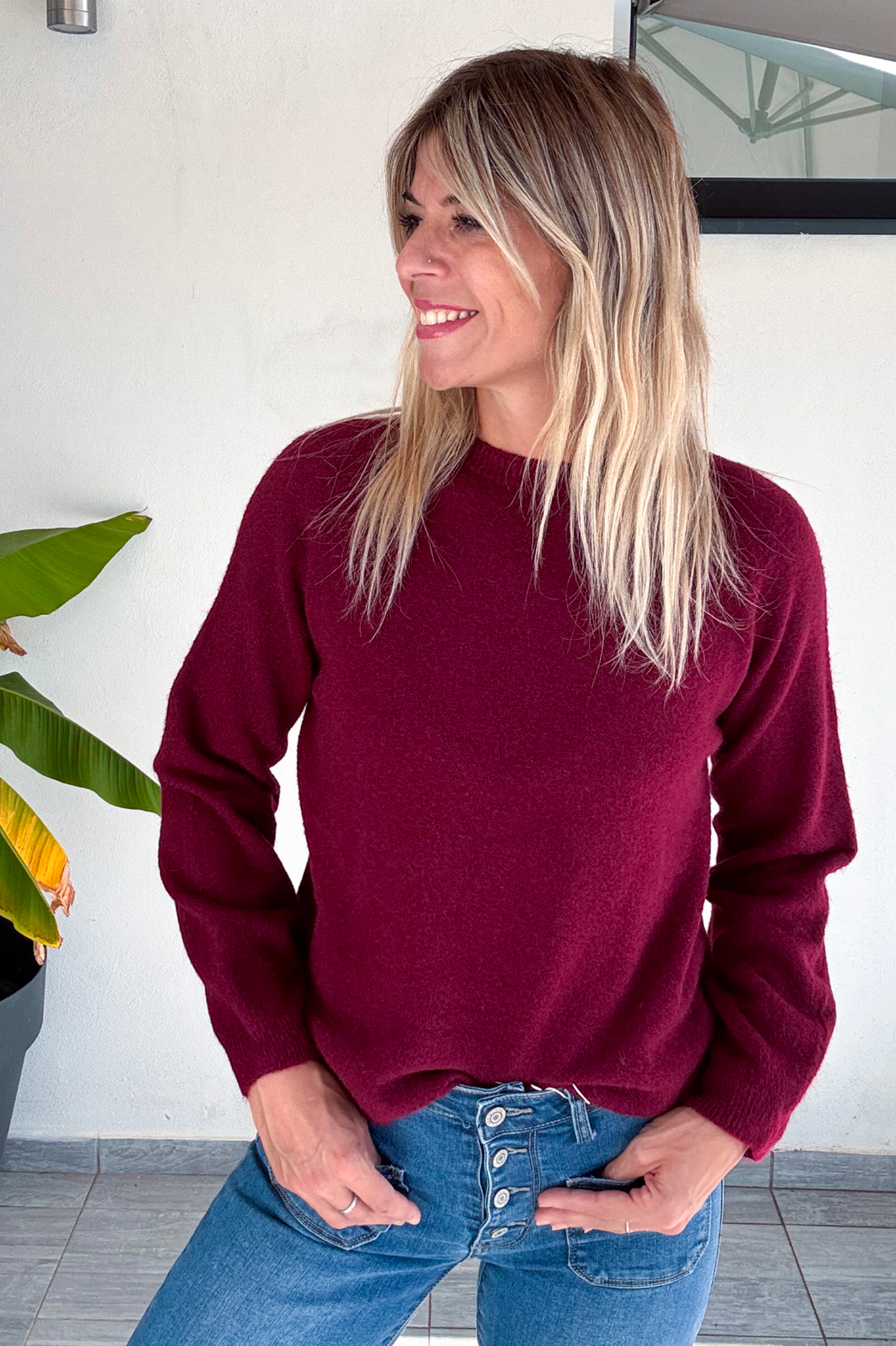 Pull bordeaux, col rond, matière douce la boutique de lydie