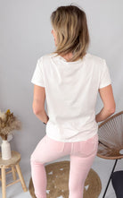 T-shirt blanc brodé "Smile" rose