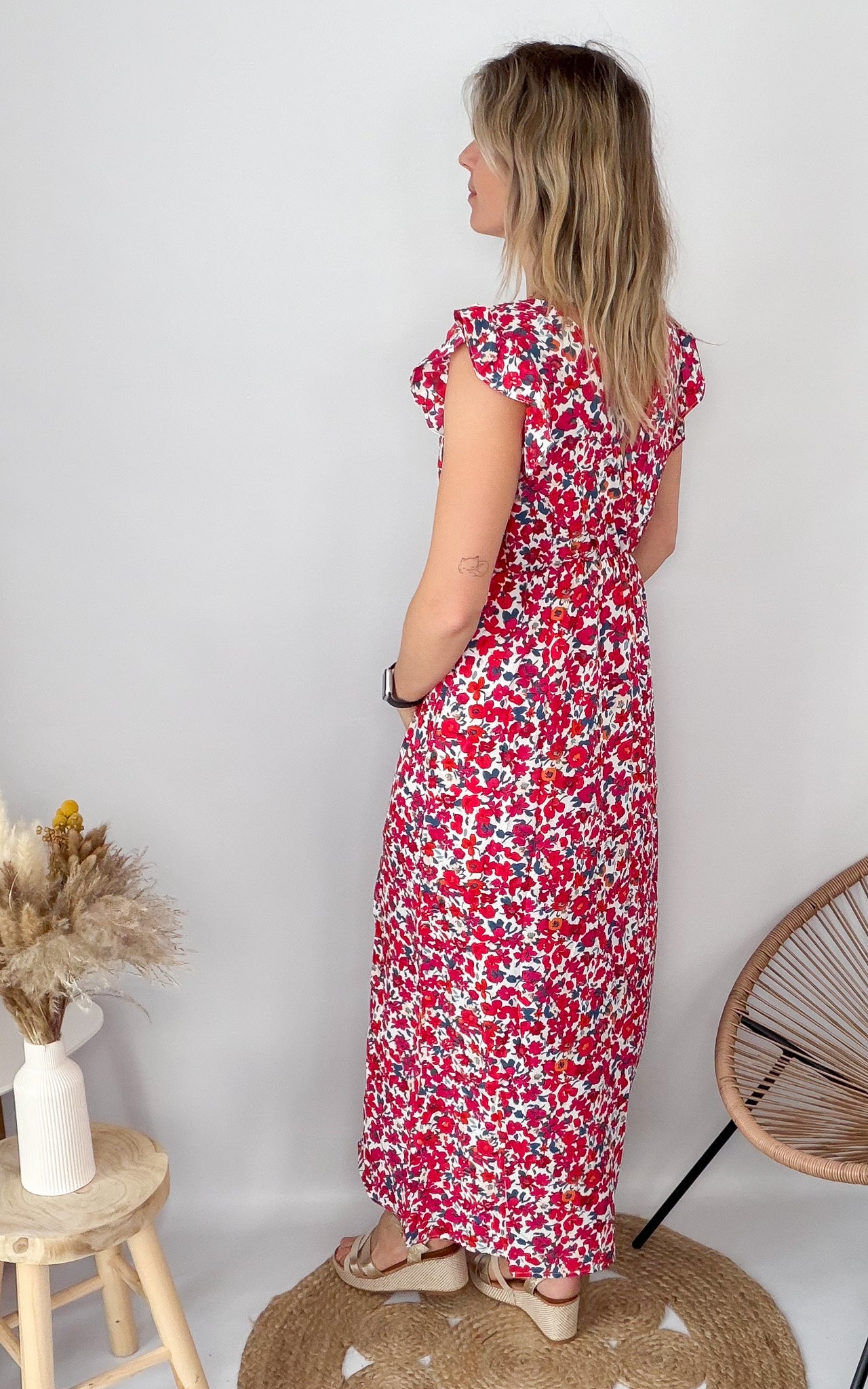 Robe longue fushia et rouge