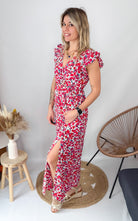  Robe longue fushia et rouge