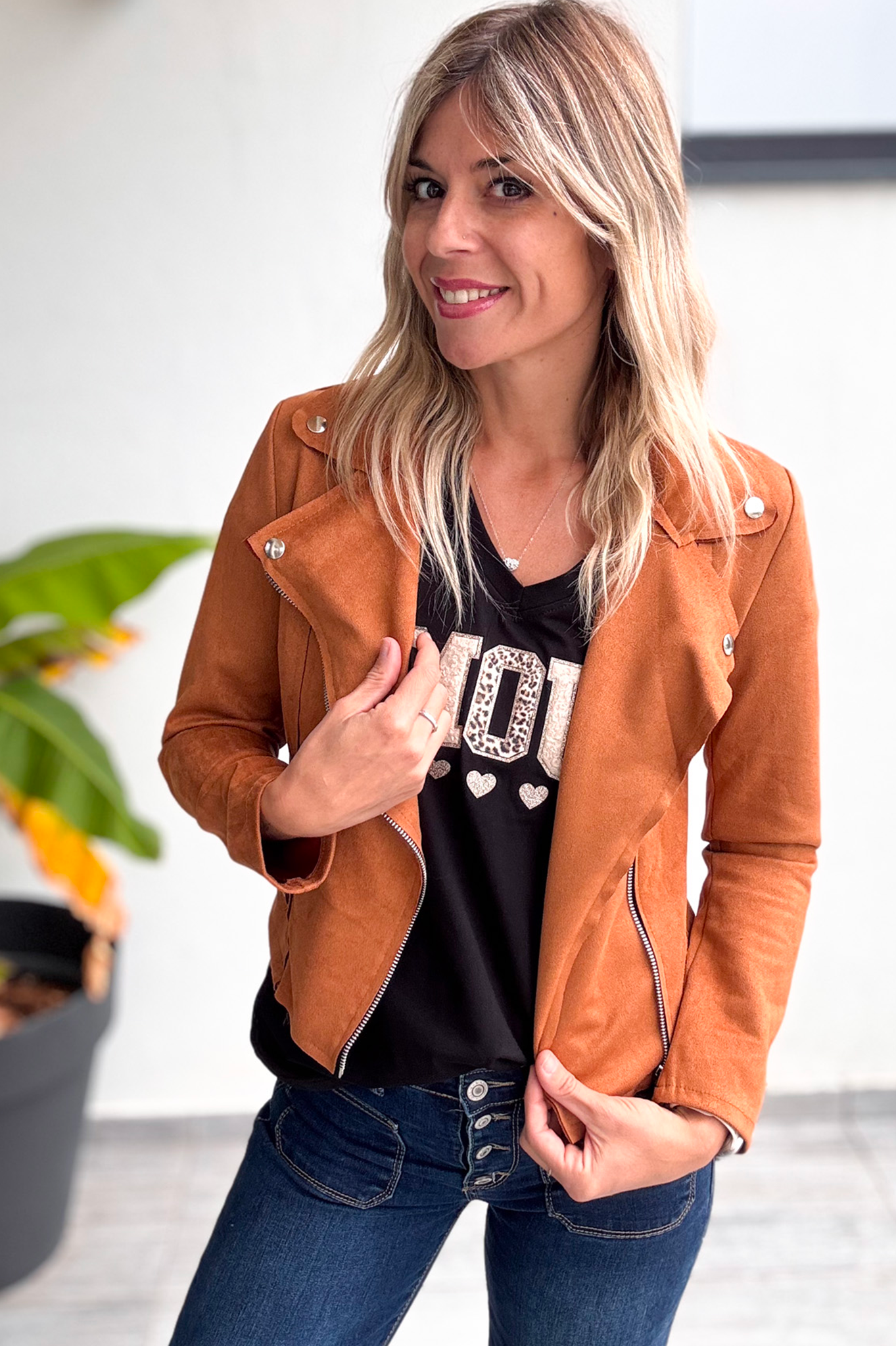 perfecto suedine camel femme