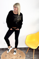 Pull noir feuille sequins la boutique de lydie