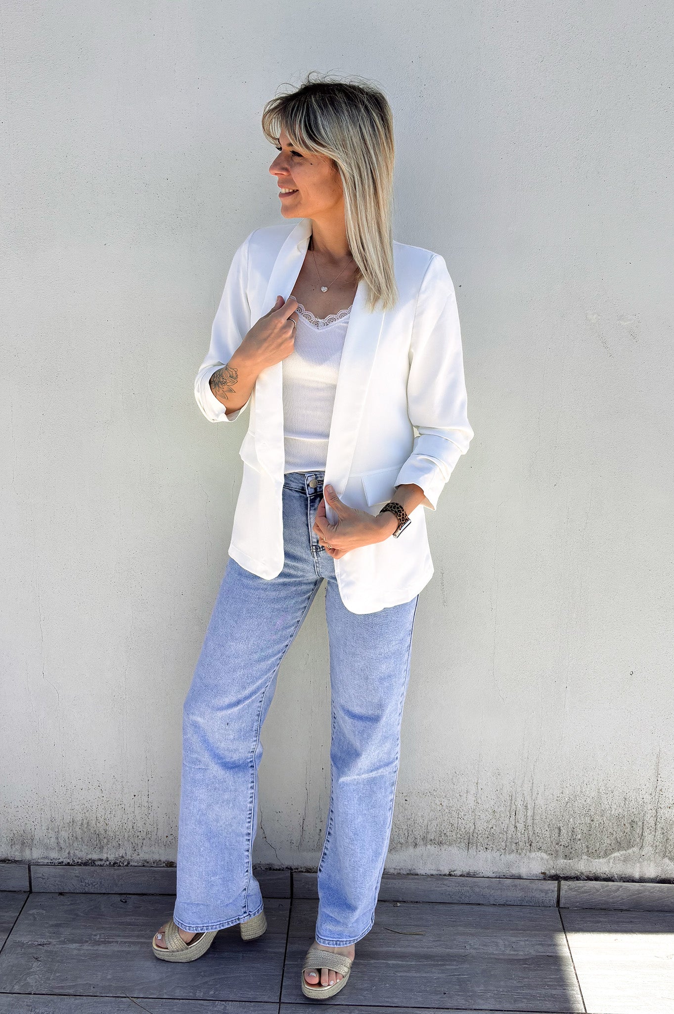 Blazer unis mi-long blanc femme 