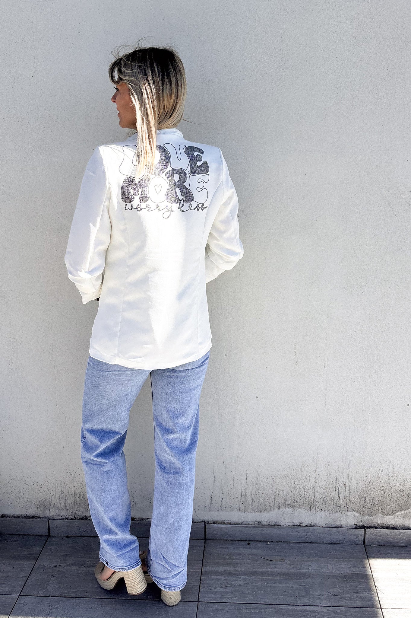 Blazer unis mi-long blanc femme 