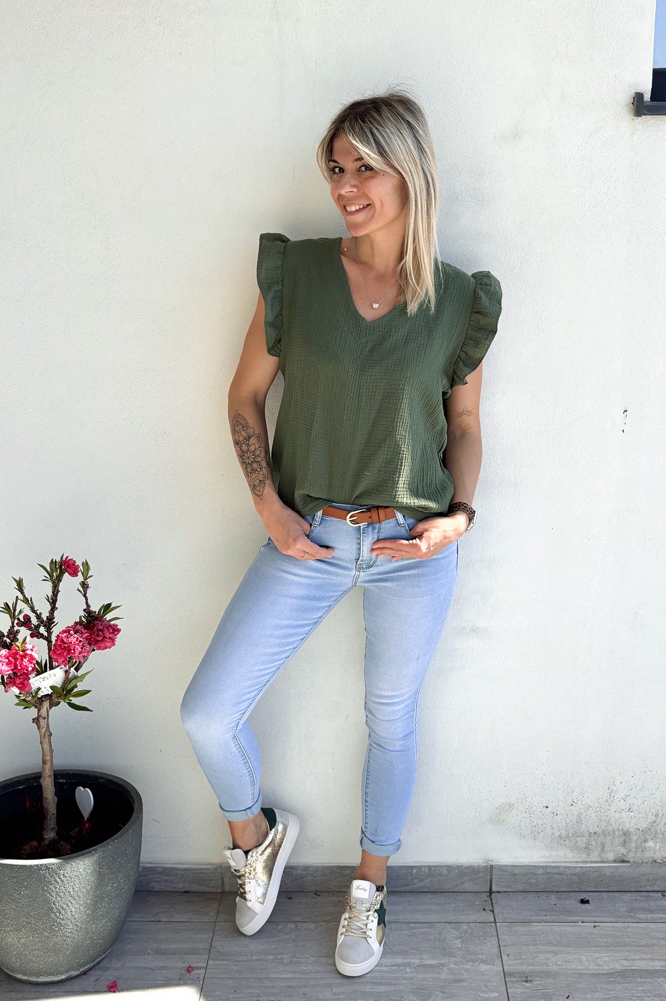 Blouse manches courtes kaki 