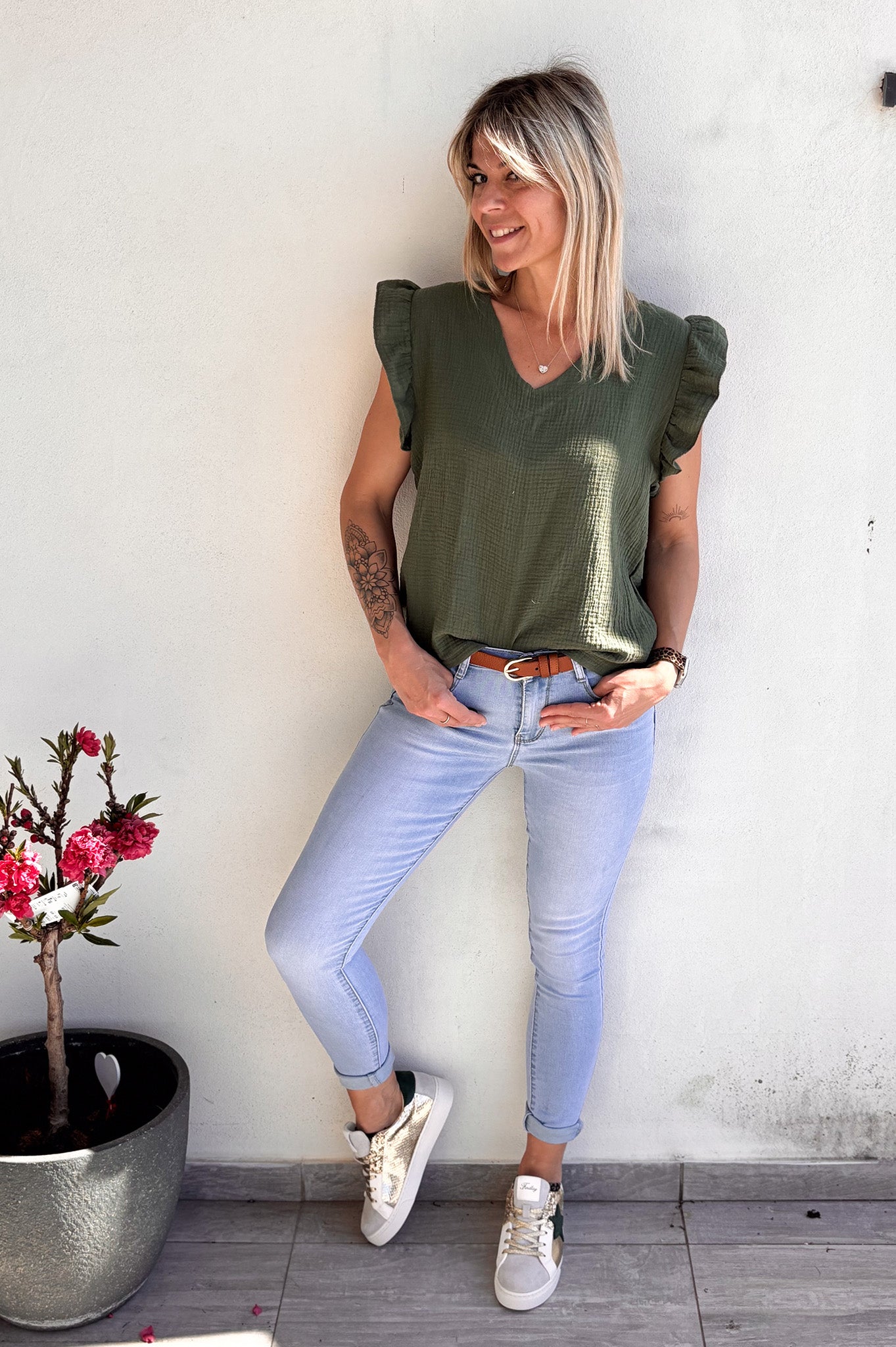 Blouse manches courtes kaki 