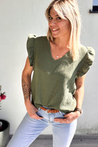 Blouse manches courtes kaki la boutique de lydie