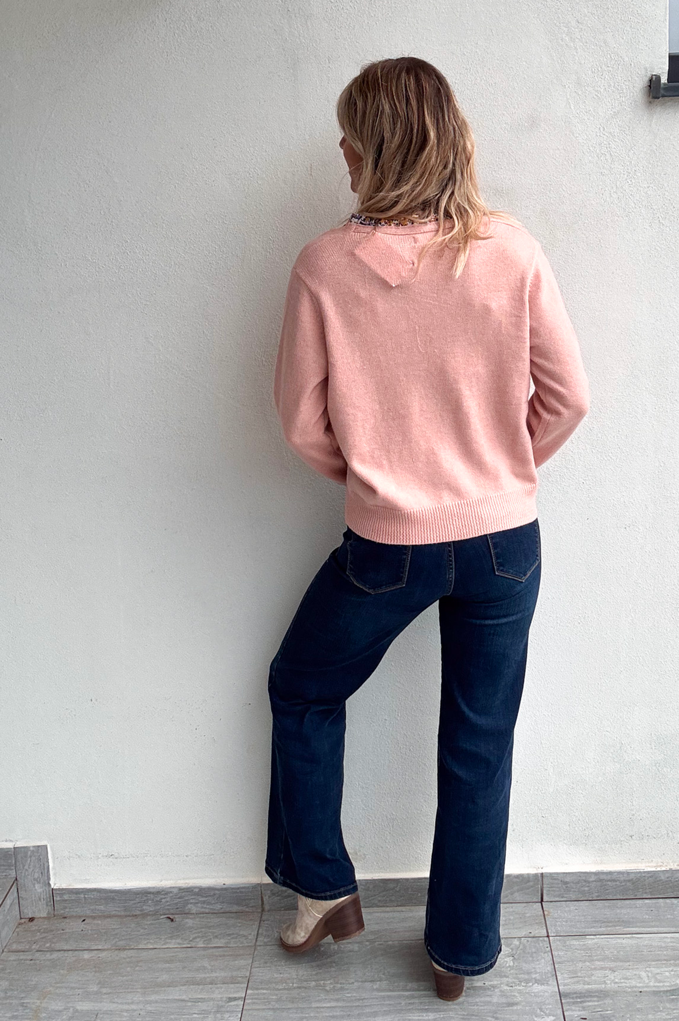 Gilet rose pale fleuri femme