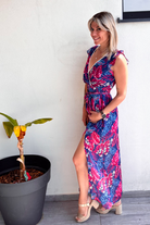 Robe longue bleu et rose la boutique de lydie