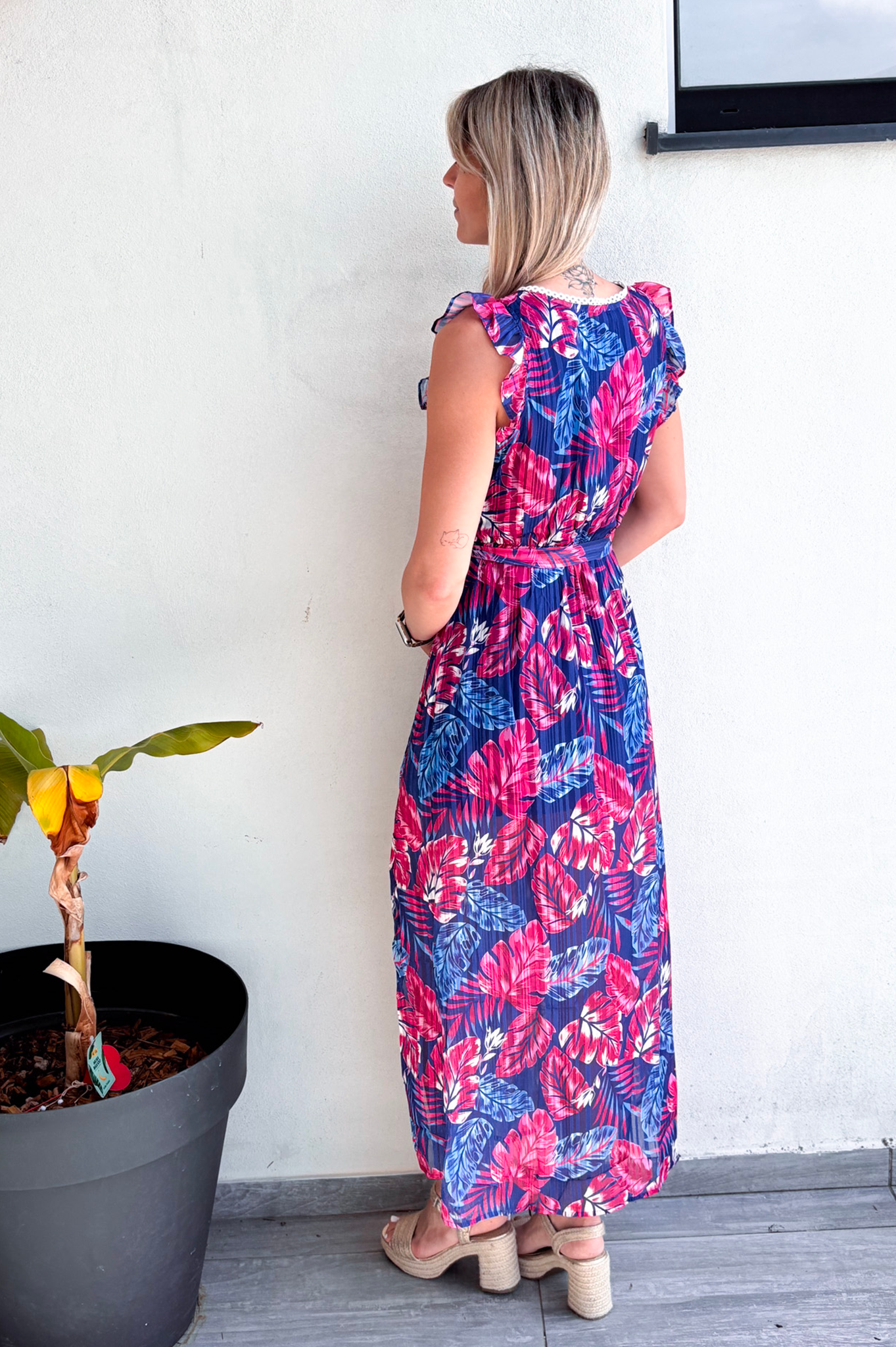 Robe longue bleu et rose