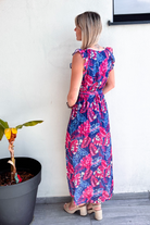 Robe longue bleu et rose