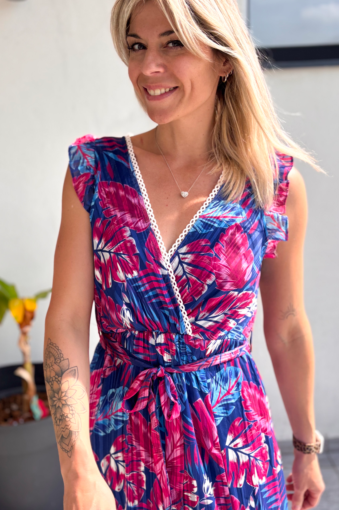 Robe longue bleu et rose