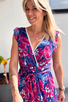Robe longue bleu et rose