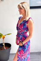 Robe longue bleu et rose