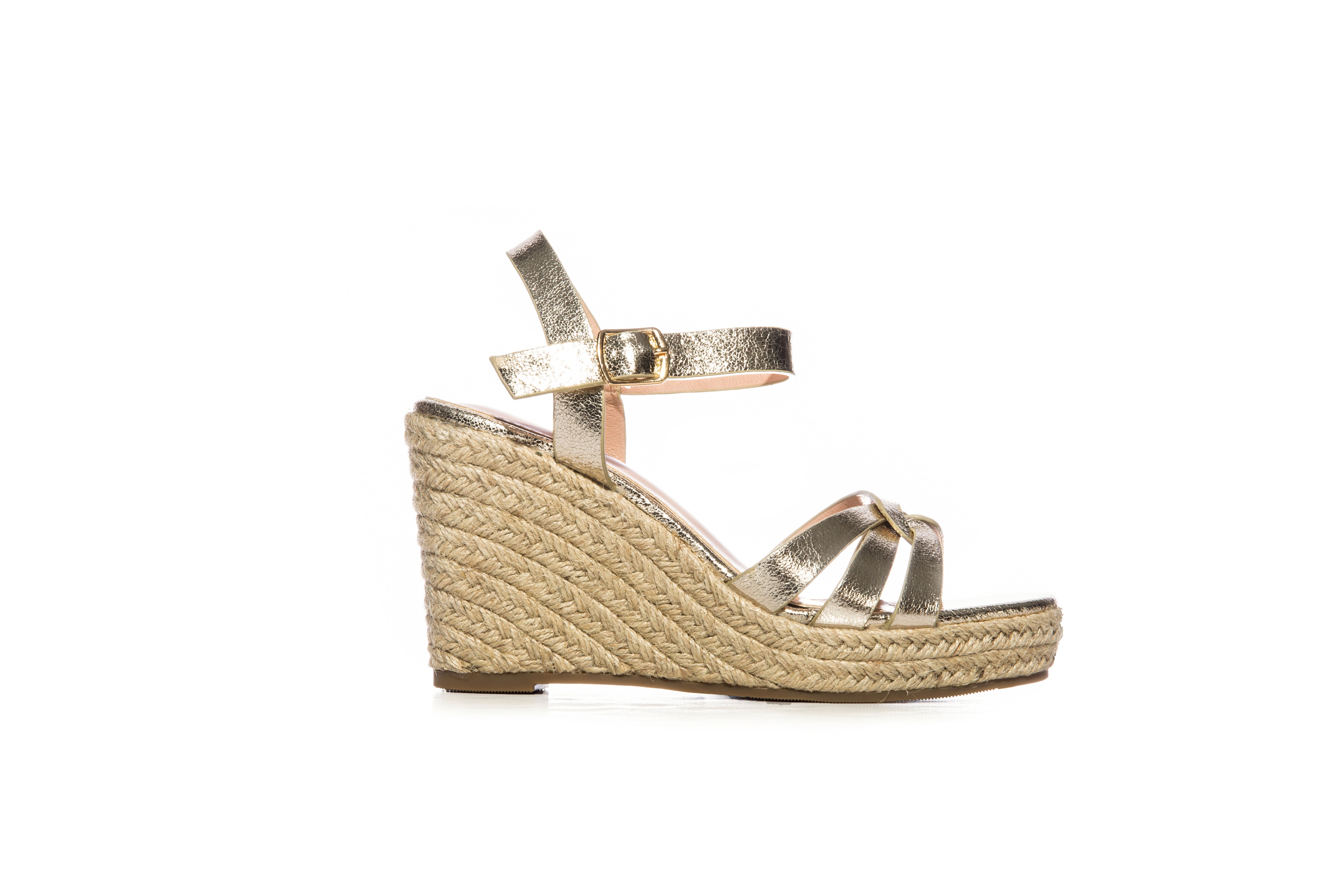 Sandales compensée dorée type espadrille