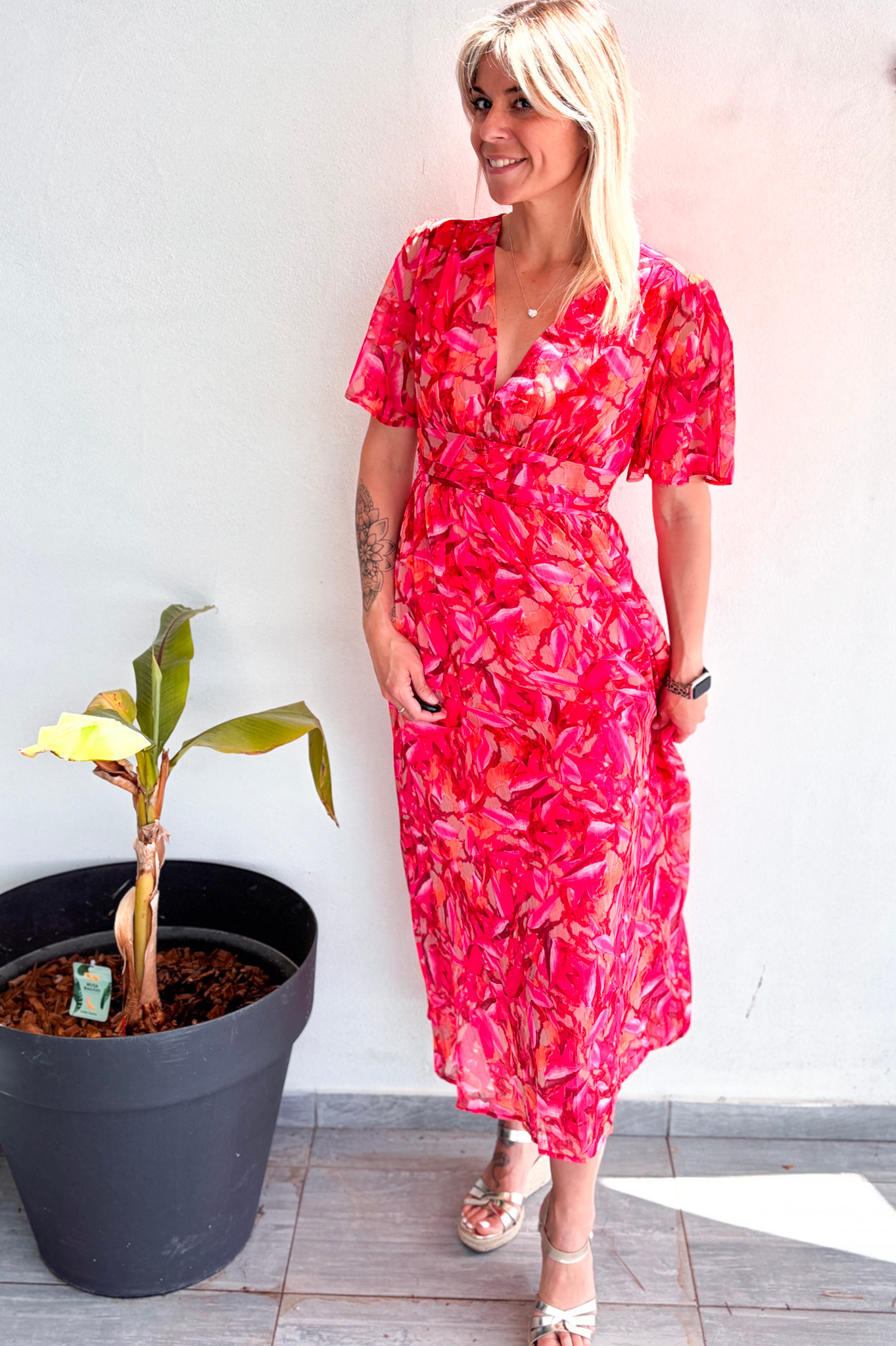 Robe longue rose fleuri