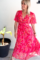 Robe longue rose fleuri