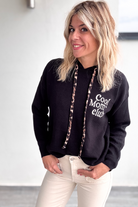 Sweat à Capuche Noir "Cool Mom Club" - Cordon Léopard la boutique de lydie