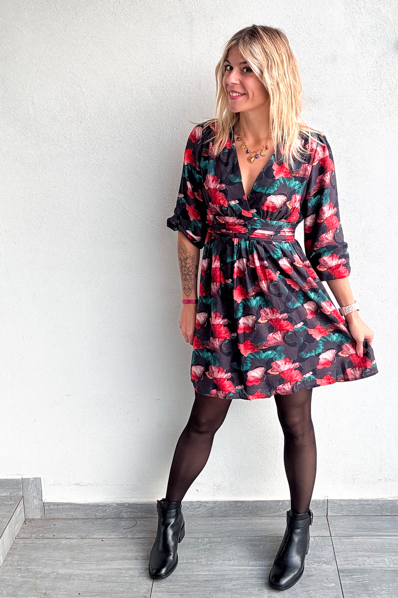  robe hiver femme grise fleuri 