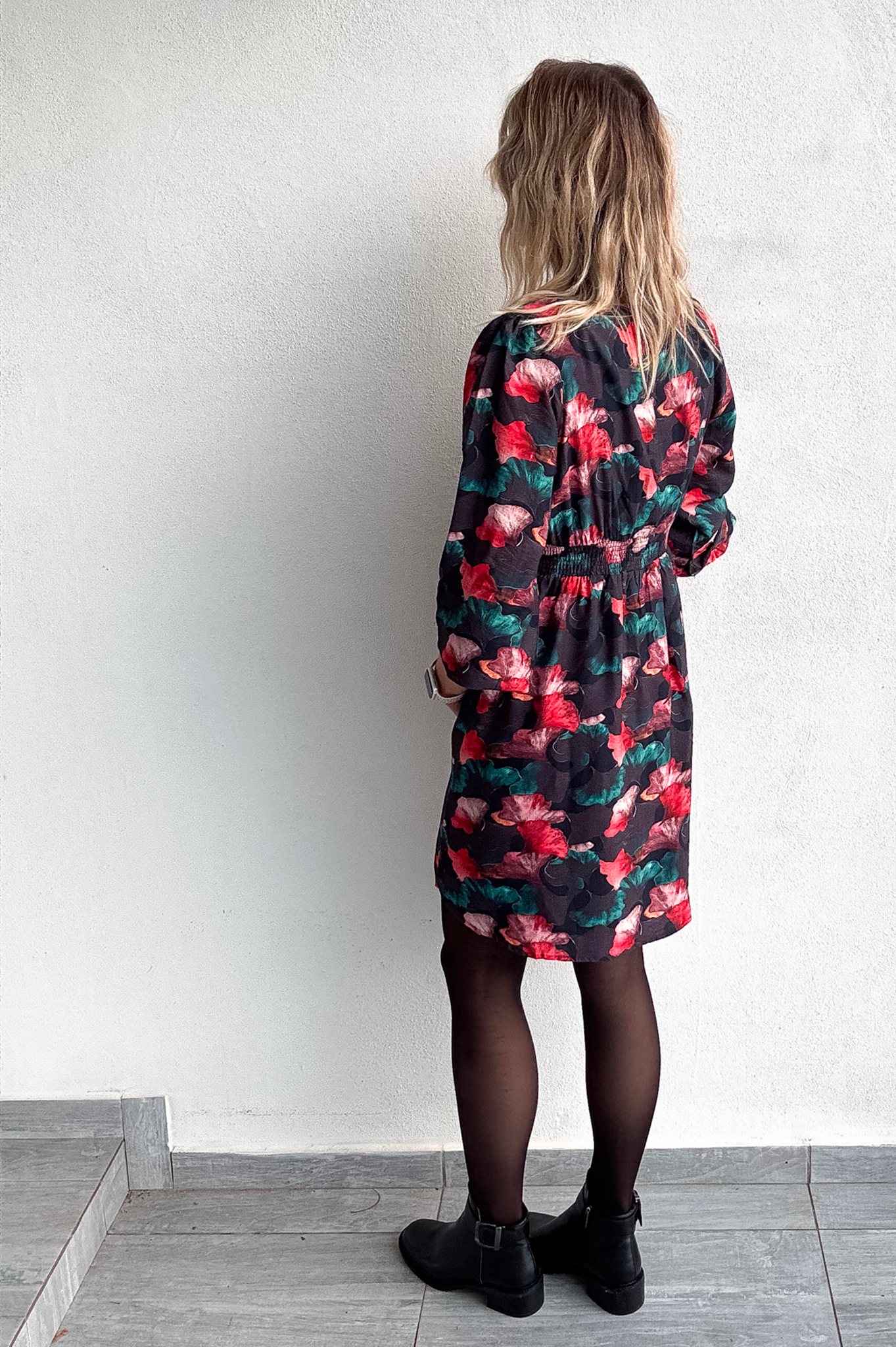 robe hiver femme grise fleuri 