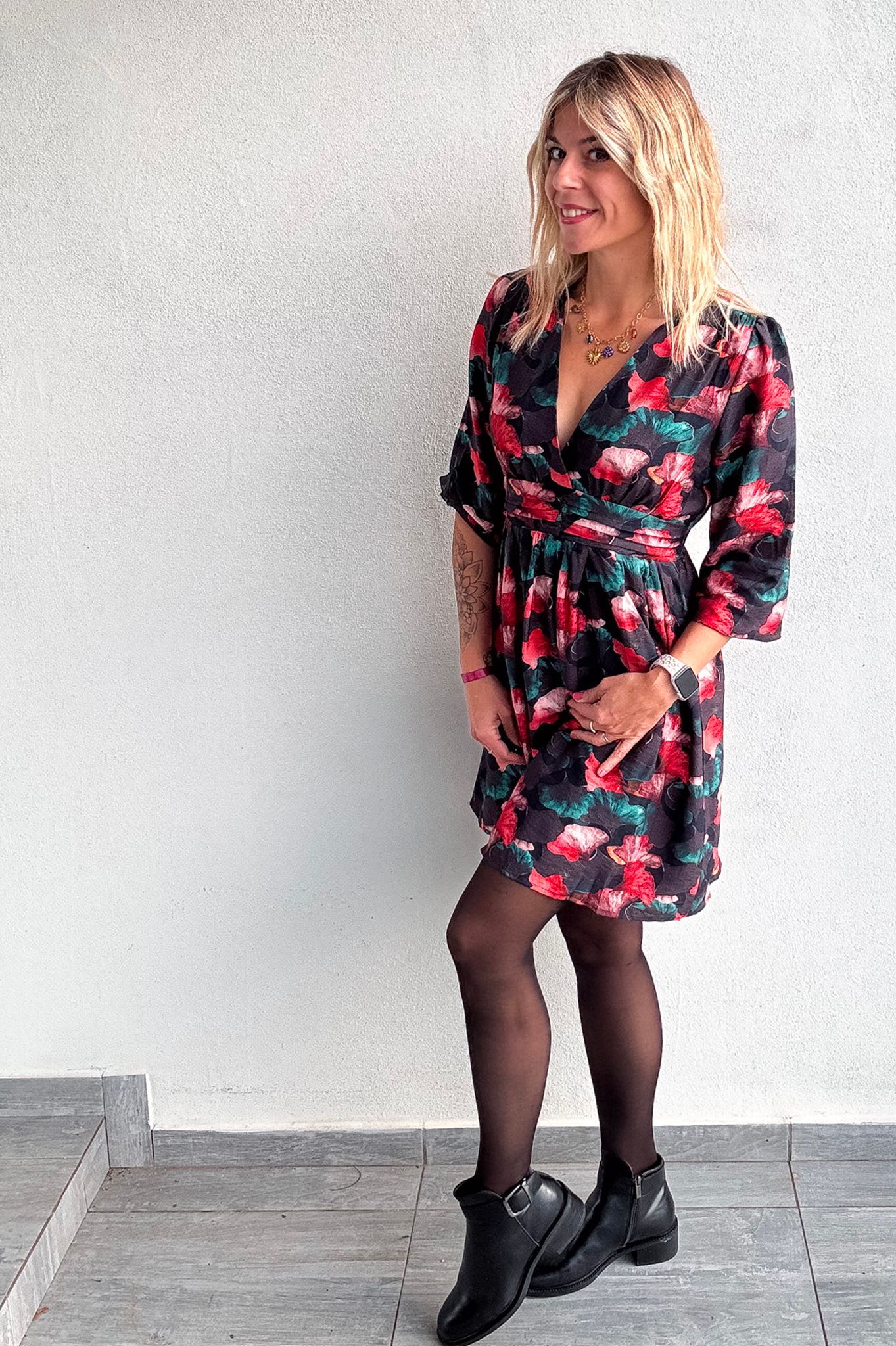 robe hiver femme grise fleuri 