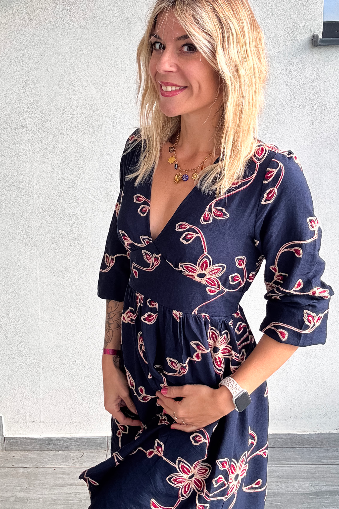 Robe courte Marine avec broderie