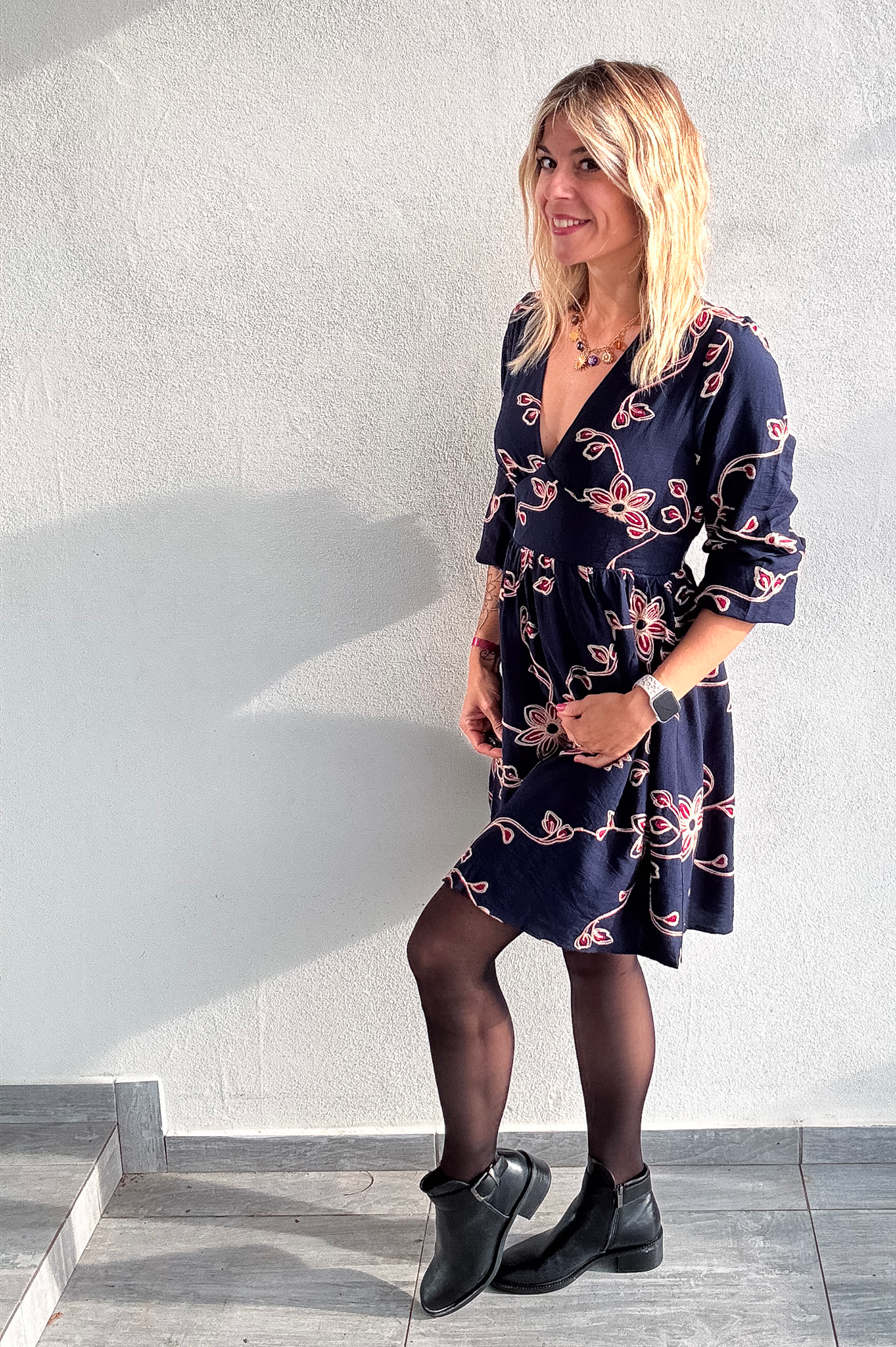 Robe courte Marine avec broderie